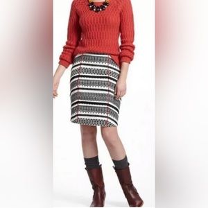 ANTHROPOLOGIE Tabitha White w/ Black Lace & Red Piping Lined Pencil Skirt Size 2
